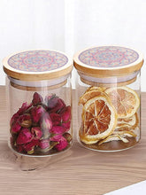 Kuber Industries Borosilicate Glass Jar with Printed Bamboo Lid|Kitchen Organizer Items and Storage|Multi-utility, Leakproof, Airtight Storage Jar for Cookies,Snacks,Tea,Coffee,Sugar|Pack of 2(300ml)